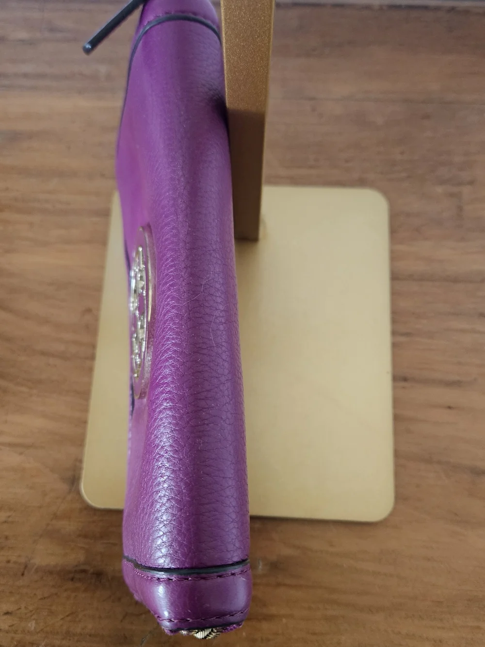 Tory Burch Magenta Leather Zip-Around Wallet with Gold Logo